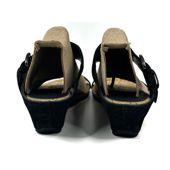 Donald J. Pliner Dylan Cork Wedge Thong Sandals Womens 7M Black Leather Straps - Picture 5 of 9